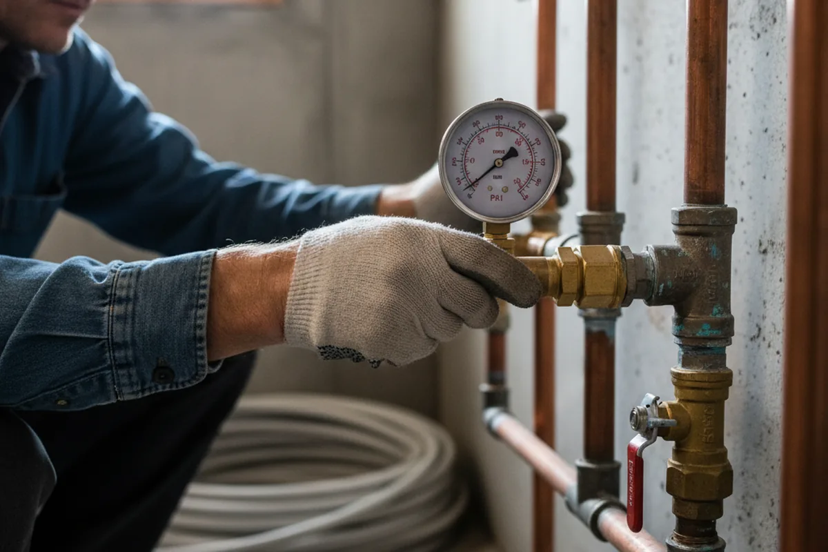 Pressure testing a repaired line during Water Line Repair in Abingdon